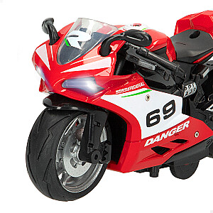 Metalinis lenktyninis motociklas su plastiku. elementai, inercija, garsas, šviesa įvairios 13 cm CB47494
