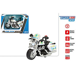 Metalinis motociklas Policija su plastiku. elementai, inercija, garsas, šviesa įvairios 13 cm CB47495