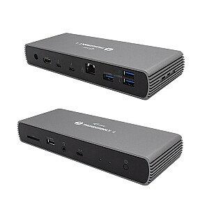 Док-станция i-tec Thunderbolt 4 с двумя дисплеями 1x HDMI + Thunderbolt Video 2x 4x / 1x 8K LAN, 2500 Мбит/с 2x TB4 40 ГБ/с Устройство чтения аудиокарт + подача питания 96 Вт - док-станция