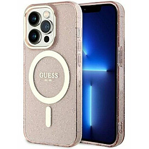 Guess Apple iPhone 14 Pro 6.1 Жесткий чехол Glitter Gold MagSafe Pink