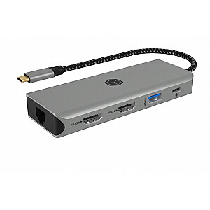 IB-DK4012-CPD prijungimo stotis 9 viename, 2x HDMI, 4K60Hz, 3xUSB, 100 W PD, LAN, kortelių skaitytuvas