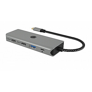 IB-DK4012-CPD Док-станция 9-в-1, 2x HDMI, 4K60 Гц, 3xUSB, 100 Вт PD, LAN, кард-ридер