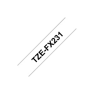 Brolis | TZe-FX231 lanksti ID laminuota juosta | Juoda ant balto | TZe | 8 m | 1,2 cm