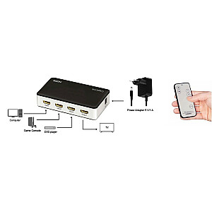 Переключатель 3x1 HDMI, 4K 60Гц, с пультом ДУ