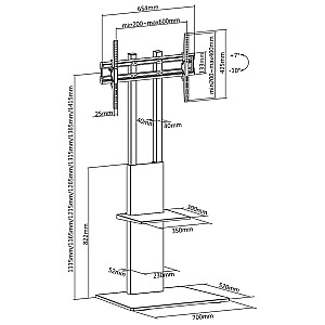 Maclean MC-865 Professional modernus grindų televizoriaus stovas su lentyna 37"–70" ekranams, maksimali apkrova 40 kg, maks. VESA 600x400 reguliuojamo aukščio TV pramogų stotis