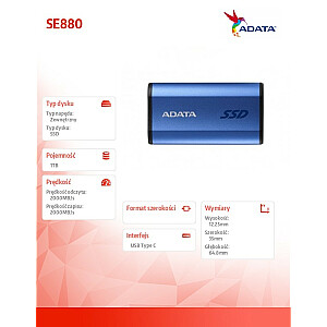 Внешний SSD-накопитель SE880 1 ТБ USB3.2A/C Gen2x2 Синий