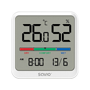 Temperatūros drėgmės jutiklis Vidinis LCD ekranas Laikrodis Data Magnetinis laikiklis CT-01/W Baltas