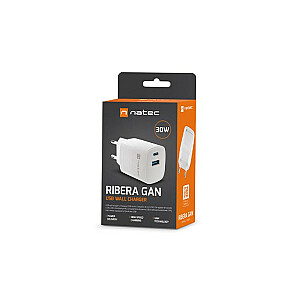 Ribera GAN 1X USB-A + 1X USB-C 30W įkroviklis Baltas