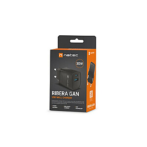 Ribera GAN 1X USB-A + 1X USB-C 30W įkroviklis Juodas