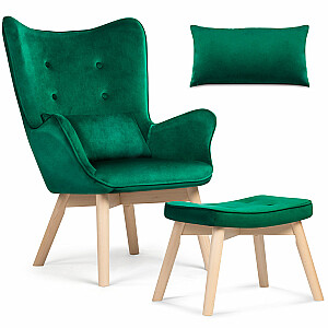 Кресло Sofatel Norse wing с подставкой для ног, темно-зеленый