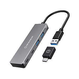 Graugear USB šakotuvas, 4 prievadai, 2x USB-A, 2x USB-C, įsk. USB-C adapteris