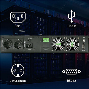 Источник бесперебойного питания UPS для RACK | 2,4 кВА | 2400 Вт | Коэффициент мощности 1,0 | ЖК | В сети