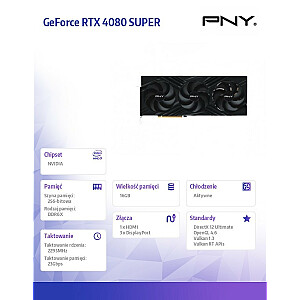 PNY GeForce RTX 4080 SUPER Verto su trigubu OC ventiliatoriumi, 16 GB GDDR6X DLSS 3