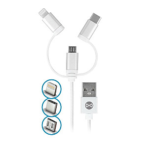 Forever 3in1 kabelis USB - Lightning + USB-C + microUSB 1,0 m 1,5 A balta