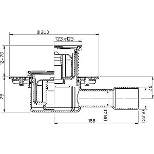 Sifonas DN40/50 horizontalus su sifonu Primus