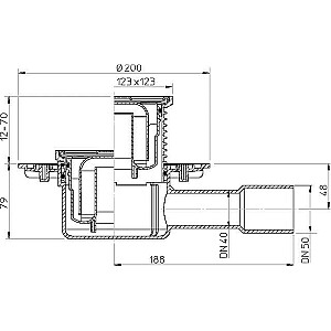 Sifonas DN40/50 horizontalus