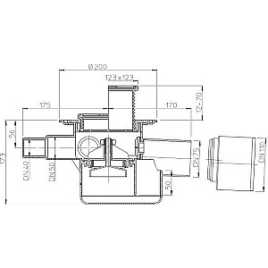 Sifonas DN75/110 horizontalus su atbuliniu vožtuvu ir 3 įvadais DN40/50