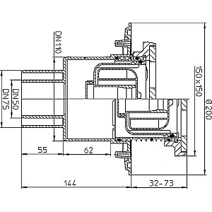 Сифоны DN50/75/110 вертикальные 1,5т с чугунной решеткой