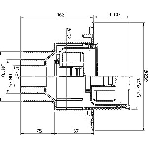 Sifonas DN50/75/110 vertikalus su sifonu Primus 0,8l/s