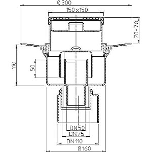 Sifonas DN50/75/110/160 vertikalus 1,8l/s