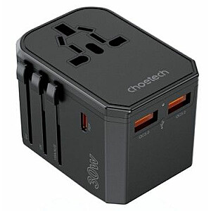 Choetech Universal PD6041 USB-C USB-A PD 30 Вт дорожное зарядное устройство с 4 вилками США, ЕС, Великобритании, Австралии, черный