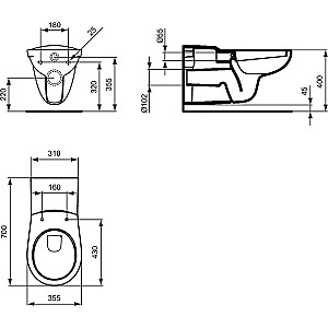 Pakabinamas tualetas Ideal Standard CONTOUR 21, skirtas žmonėms su judėjimo negalia