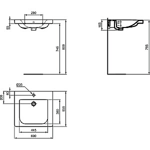 Ideal Standard Connect Freedom praustuvas, 600x555x165mm (h), sukurtas žmonėms, turintiems specialių poreikių
