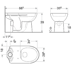 Geberit Selnova klozeto pagrindas su horizontaliu išvadu, Rimfree