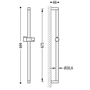 Dušo baras TRES BASIC Ø20,6, 673mm