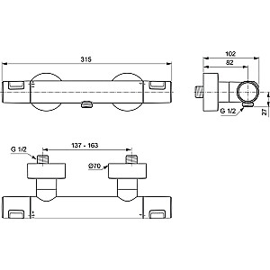 Dušo termostatas Ideal Standard Cetherm T25, šilko juodas