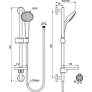 Ideal Standard Idealrain Soft dušo komplektas su 100 mm skersmens strypu.