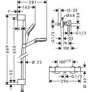 Dušo termostatas Ecostat 1001 CL su Crometta Vario dušo komplektu 65cm