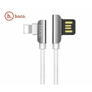 Hoco Apple Shape Lightning to USB Кабель для передачи данных и быстрого зарядного устройства, 1,2 м, 90 градусов, стальной разъем, белый