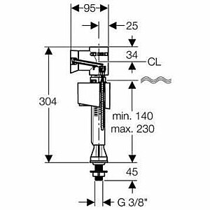 Vandens pildymo mechanizmas Basic 340, 3/8", jungtis apačioje