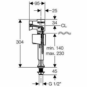 Vandens pildymo mechanizmas Basic 340, 1/2", jungtis apačioje