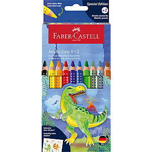 Akvareliniai pieštukai Faber-Castell Jumbo Grip Dinosaur, 8+2 spalvos