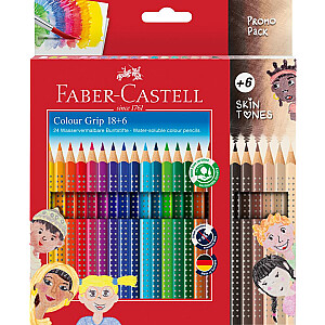 Akvareliniai spalvoti pieštukai Faber-Castell Color Grip 18+6 spalvų