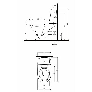 Solo tualetas su horizontaliu nuleidimu, 3/6L bakas su padavimu iš apačios, kietas dangtis