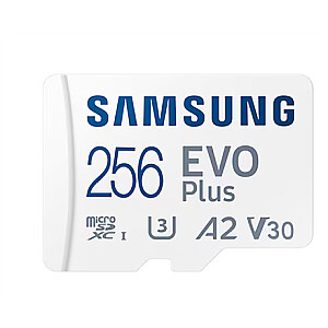 Samsung | MicroSD kortelė | EVO Plus | 256 GB | „microSDXC“ atminties kortelė | Flash atminties klasė U3, V30, A2