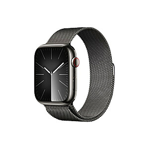 Apple Watch 9 GPS+Cellular, 45mm, Plieninis, Patvarus grafitas | Patvari Milano grafito apyrankė.