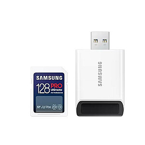 Samsung PRO Ultimate SDXC 128GB UHS-I U3 [130 MB/s rašymas, 200 MB/s skaitymas] su skaitytuvu