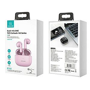Bluetooth ausinės TWS 5.2 NX10 Series su dviem mikrofonais, rožinės spalvos