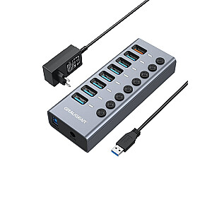 Graugear: 7 prievadų USB-A 3.0 šakotuvas + 1 įkrovimo prievadas