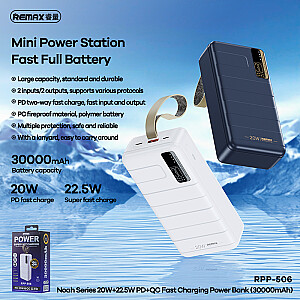 REMAX Power Bank 30000mAh RPP-506 Noah - USB + Type C - PD 20W QC 22,5W белый