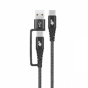 2 viename laidas: USB C į USB C su USB A jungtimi, 1,2 m