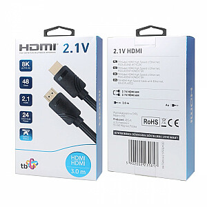Aukščiausios kokybės HDMI v 2.1 kabelis, 3 m, 8K, juodas, skirtas žaidėjams