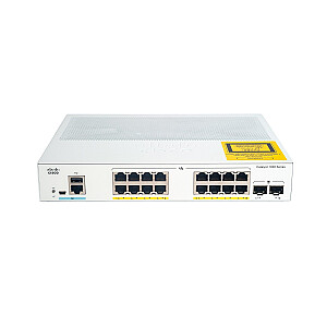 „Cisco Catalyst“ 1000-16P-2G-L tinklo jungiklis, 16 prievadų Gigabit Ethernet (GbE) PoE+, 120 W PoE biudžetas, dvigubi 1G SFP prievadai, veikimas be ventiliatoriaus, pratęsta ribota garantija (C1000-16P-2G-L)