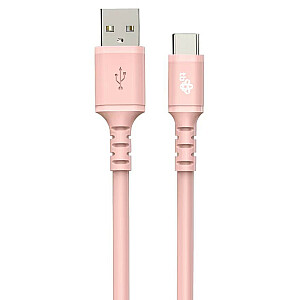 USB-USB C laidas 1m, rožinis silikonas