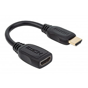 Manhattan HDMI с удлинительным кабелем Ethernet, 4K, 60 Гц (высокая скорость премиум-класса), штекер-мама, кабель 20 см, черный, Ultra HD 4k x 2k, полностью экранированный, позолоченные контакты, пожизненная гарантия, полиэтиленовый пакет