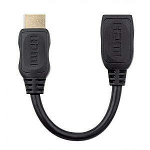 Manhattan HDMI с удлинительным кабелем Ethernet, 4K, 60 Гц (высокая скорость премиум-класса), штекер-мама, кабель 20 см, черный, Ultra HD 4k x 2k, полностью экранированный, позолоченные контакты, пожизненная гарантия, полиэтиленовый пакет